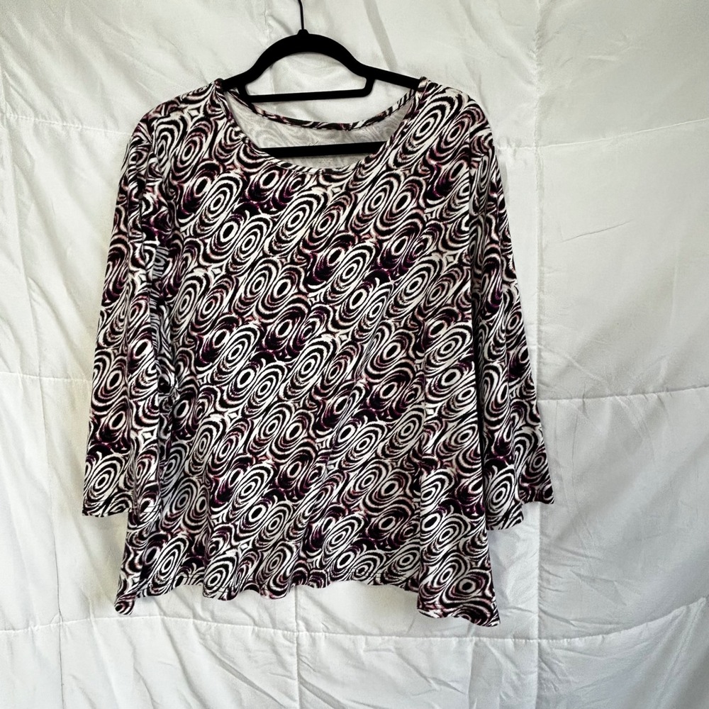 Kim Rogers Woman 3X Swirl Print Long Sleeve Tunic Top‎ 100% Cotton